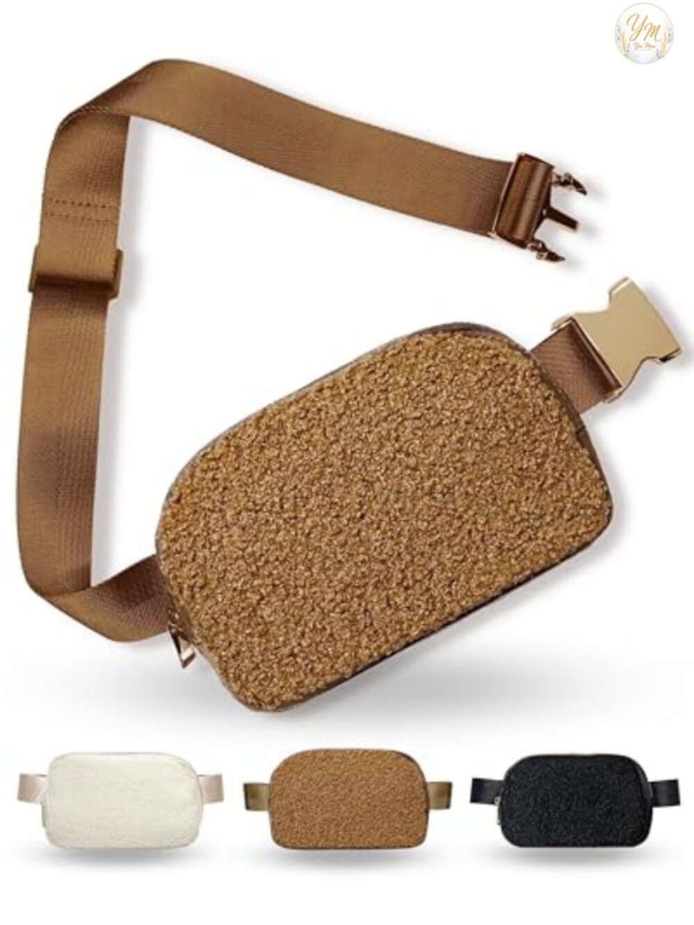 Fleece Belt Bag Sherpa Crossbody Fanny Pack Gold Plated Adjustable